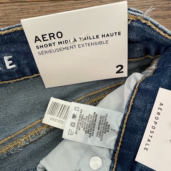 Aeropostale Stretchy High Rise Shorts - Medium Wash - Distressed - Raw Hem - Picture 13 of 14